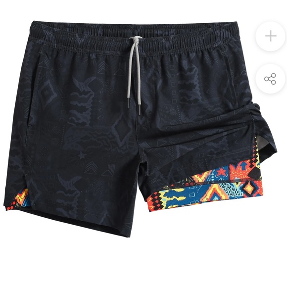 Maamgic 2in1 Lined Gym Shorts - Black Mayan print - Size XL - Picture 1 of 7